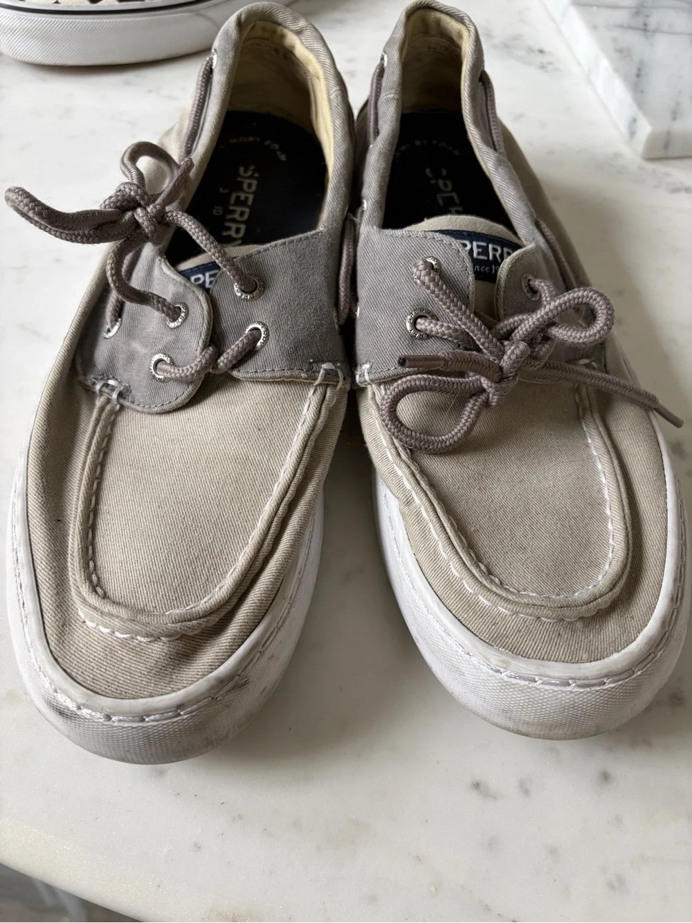 Sperry Men's Canvas Boat Shoes in Light Taupe and Gray